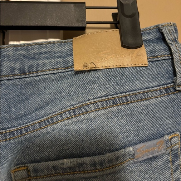 Seven7 Light Blue Slim Flare Jeans with Distressed Accents. - Picture 6 of 6